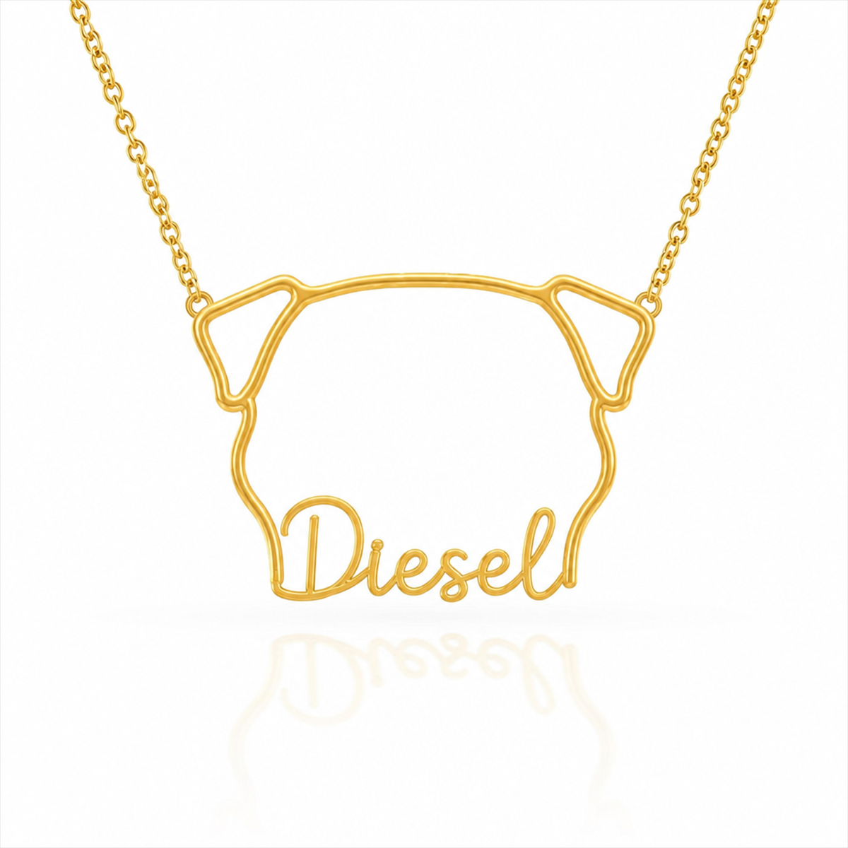 Soulyshine Bullmastiff personalized outline pet face and name necklace in gold