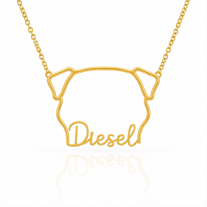Soulyshine Bullmastiff personalized outline pet face and name necklace in gold