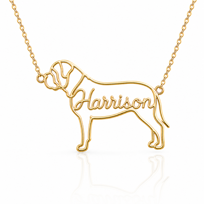 Soulyshine Bullmastiff personalized dog silhouette name necklace in gold - Harrison design