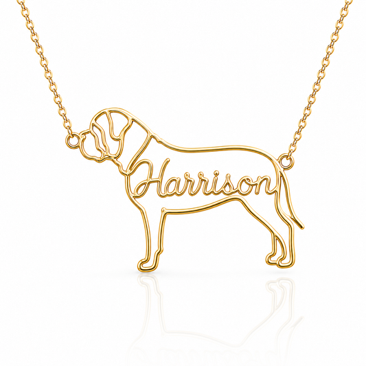 Soulyshine Bullmastiff personalized dog silhouette name necklace in gold - Harrison design