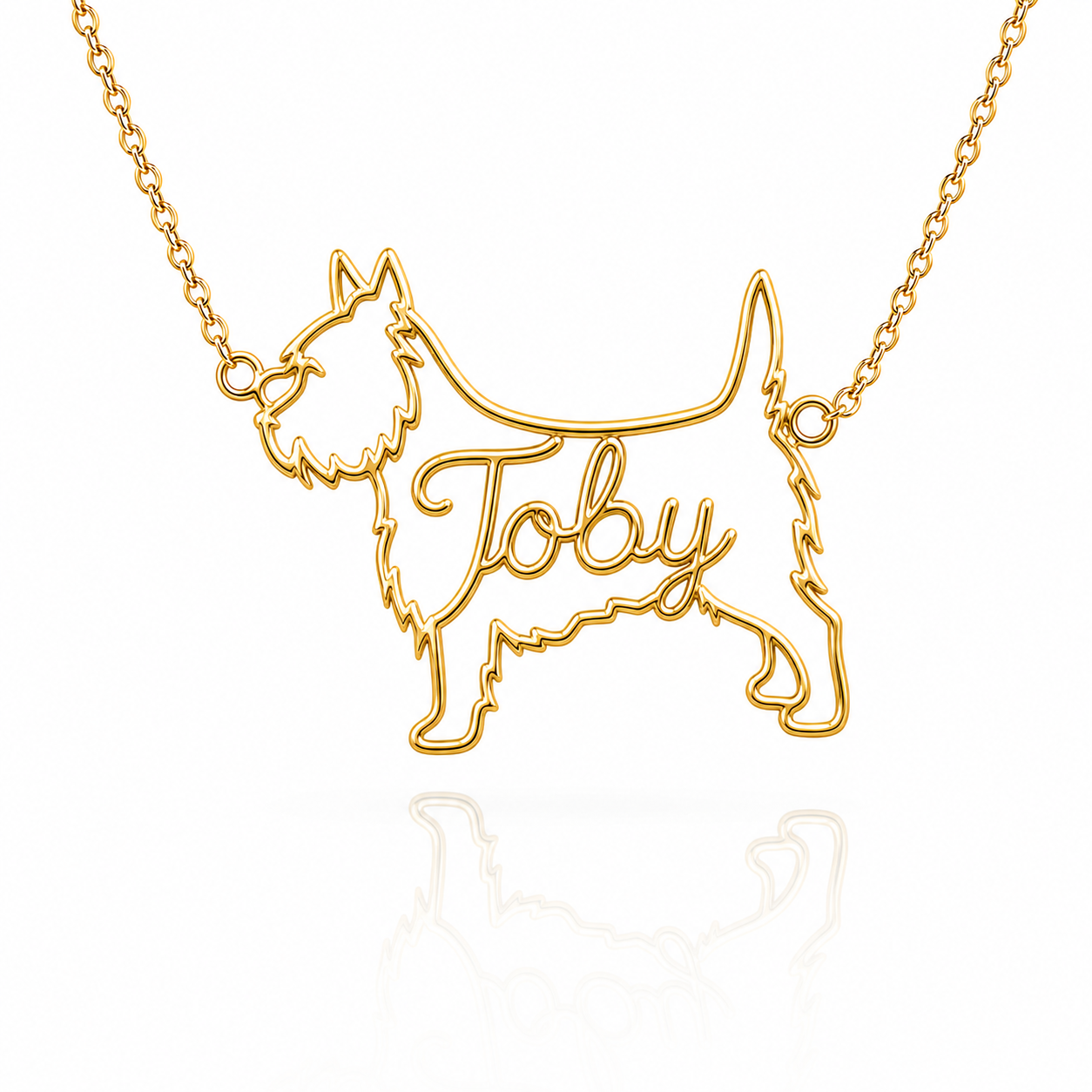 Soulyshine Cairn Terrier personalized dog silhouette name necklace in gold - Toby design