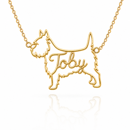 Soulyshine Cairn Terrier personalized dog silhouette name necklace in gold - Toby design