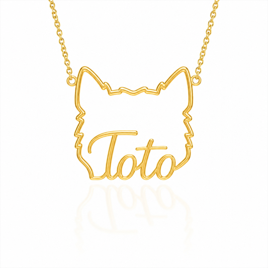 Soulyshine Cairn Terrier personalized outline pet face and name necklace in gold