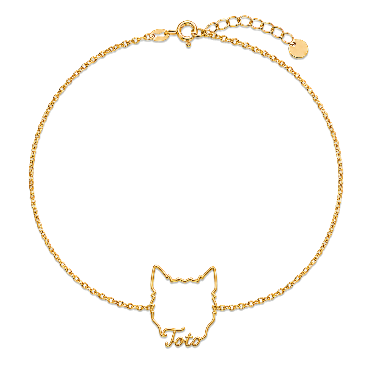 Soulyshine Cairn Terrier Whisper Outline pet face and Toto name handcrafted bracelet - 18K Gold Vermeil front