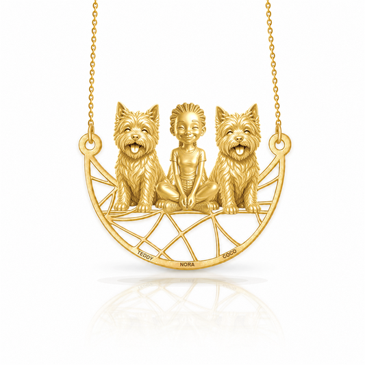 Personalized Cairn Terrier girl and her dogs necklace - front view
