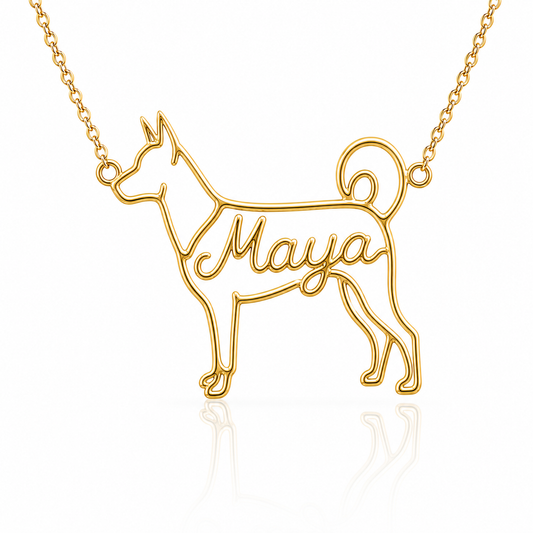 Soulyshine Canaan Dog personalized dog silhouette name necklace in gold - Maya design