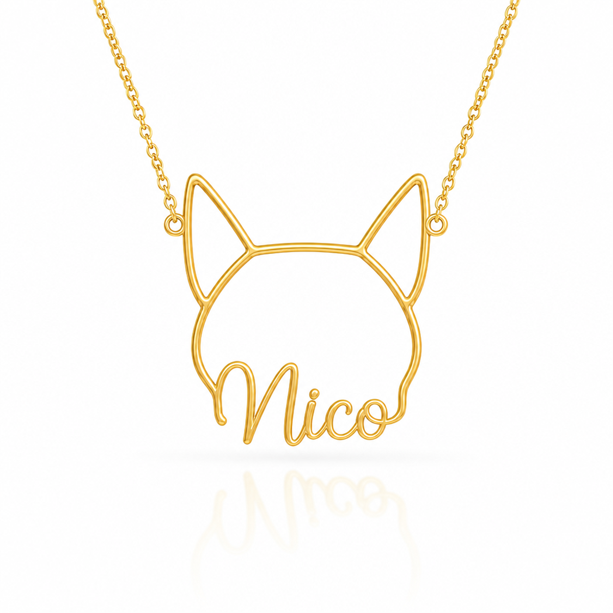 Soulyshine Canaan Dog personalized outline pet face and name necklace in gold