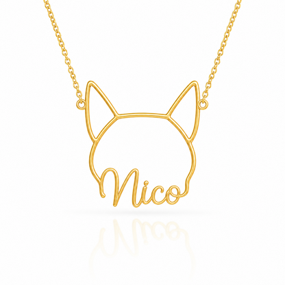 Soulyshine Canaan Dog personalized outline pet face and name necklace in gold