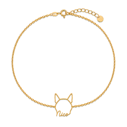 Soulyshine Canaan Dog Whisper Outline pet face and Nico name handcrafted bracelet - 18K Gold Vermeil front