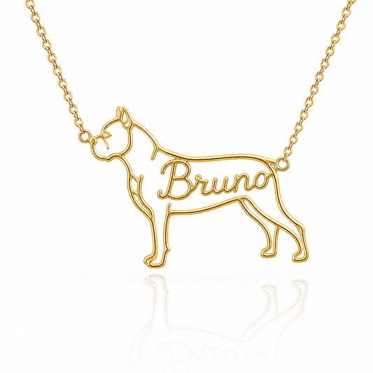 Soulyshine Cane Corso personalized dog silhouette name necklace in gold - Bruno design