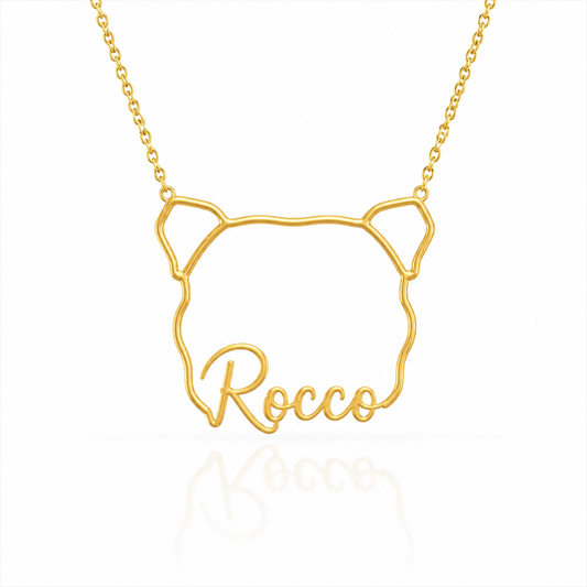 Soulyshine Cane Corso personalized outline pet face and name necklace in gold