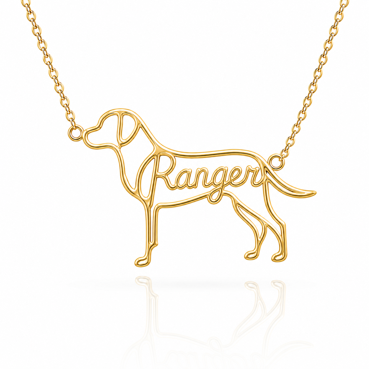 Soulyshine Catahoula Leopard Dog personalized dog silhouette name necklace in gold - Ranger design