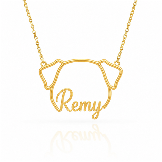 Soulyshine Catahoula Leopard Dog personalized outline pet face and name necklace in gold