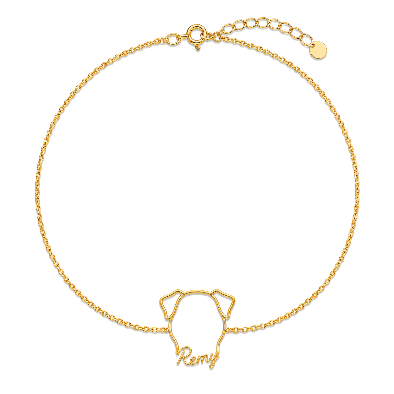Soulyshine Catahoula Leopard Dog Whisper Outline pet face and Remy name handcrafted bracelet - 18K Gold Vermeil front