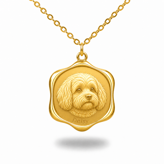 Soulyshine Cavachon Precious Paw personalized pet photo necklace - 18K Gold Vermeil front