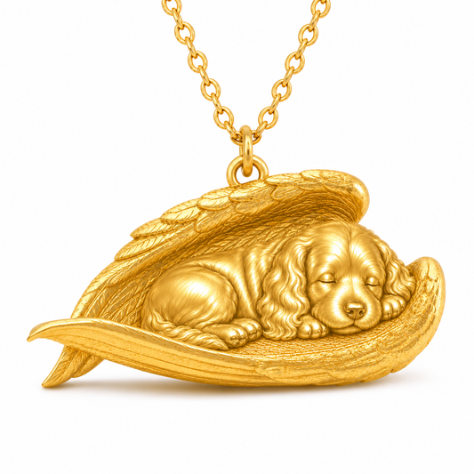 Soulyshine Cavachon The Sleeping Angel – Personalized Pet Necklace - 18K Gold Vermeil front