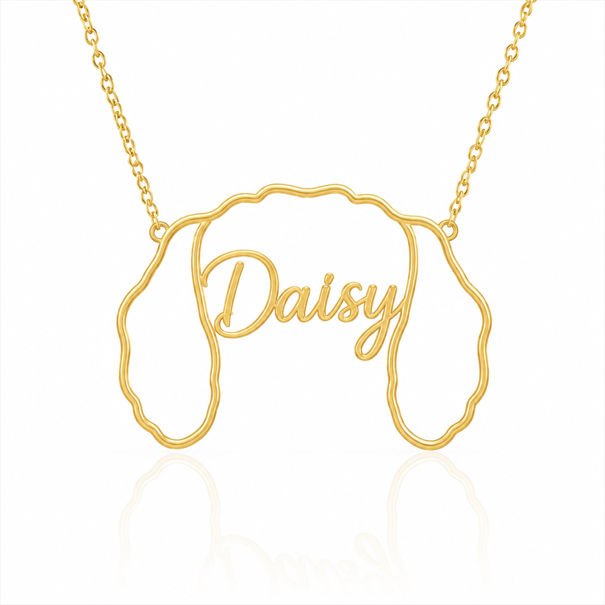 Soulyshine Cavachon personalized outline pet face and name necklace in gold