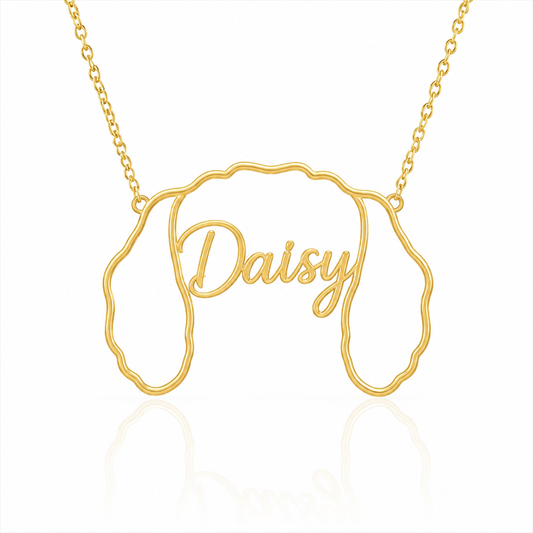 Soulyshine Cavachon personalized outline pet face and name necklace in gold