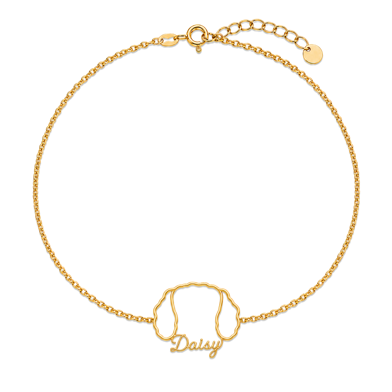 Soulyshine Cavachon Whisper Outline pet face and Daisy name handcrafted bracelet - 18K Gold Vermeil front