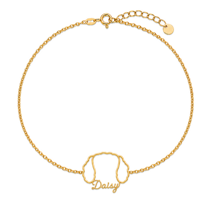 Soulyshine Cavachon Whisper Outline pet face and Daisy name handcrafted bracelet - 18K Gold Vermeil front