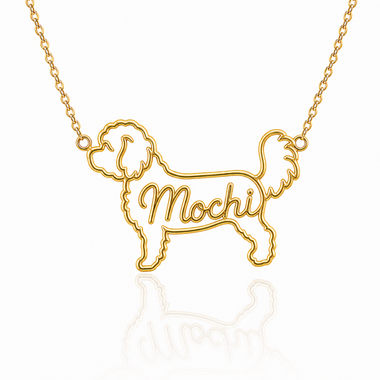 Soulyshine Cavachon personalized dog silhouette name necklace in gold - Mochi design