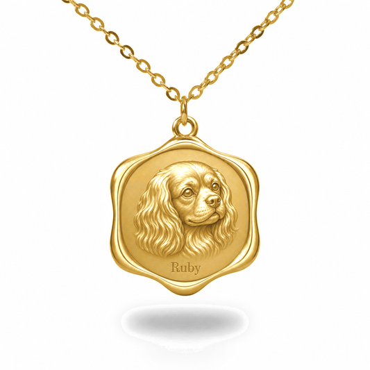 Soulyshine Cavalier King Charles Spaniel Precious Paw personalized pet photo necklace - 18K Gold Vermeil front