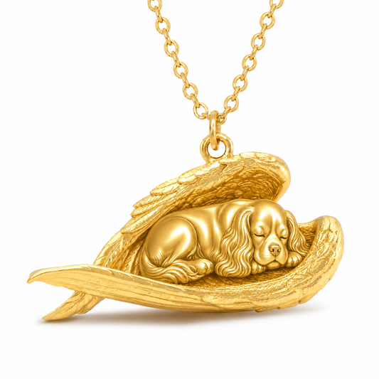 Soulyshine Cavalier King Charles Spaniel The Sleeping Angel – Personalized Pet Necklace - 18K Gold Vermeil front