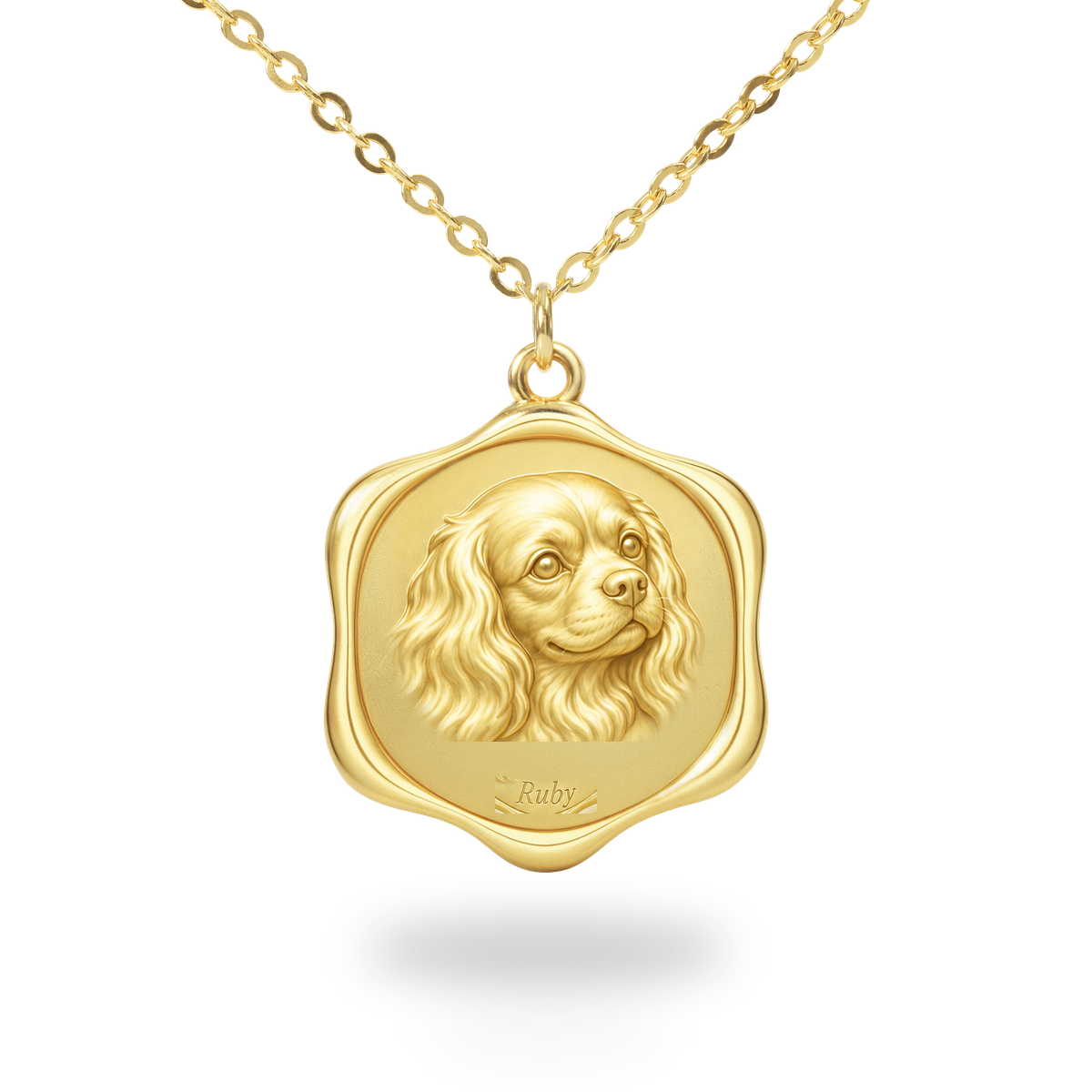 Soulyshine Cavalier King Charles Spaniel Precious Paw personalized pet photo necklace - 18K Gold Vermeil front