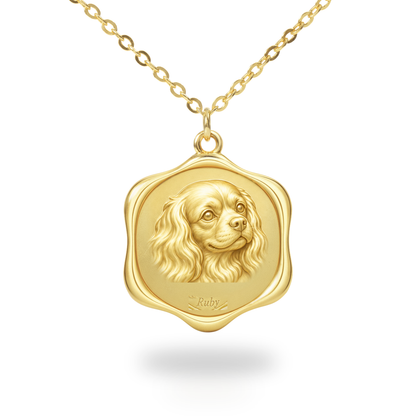 Soulyshine Cavalier King Charles Spaniel Precious Paw personalized pet photo necklace - 18K Gold Vermeil front