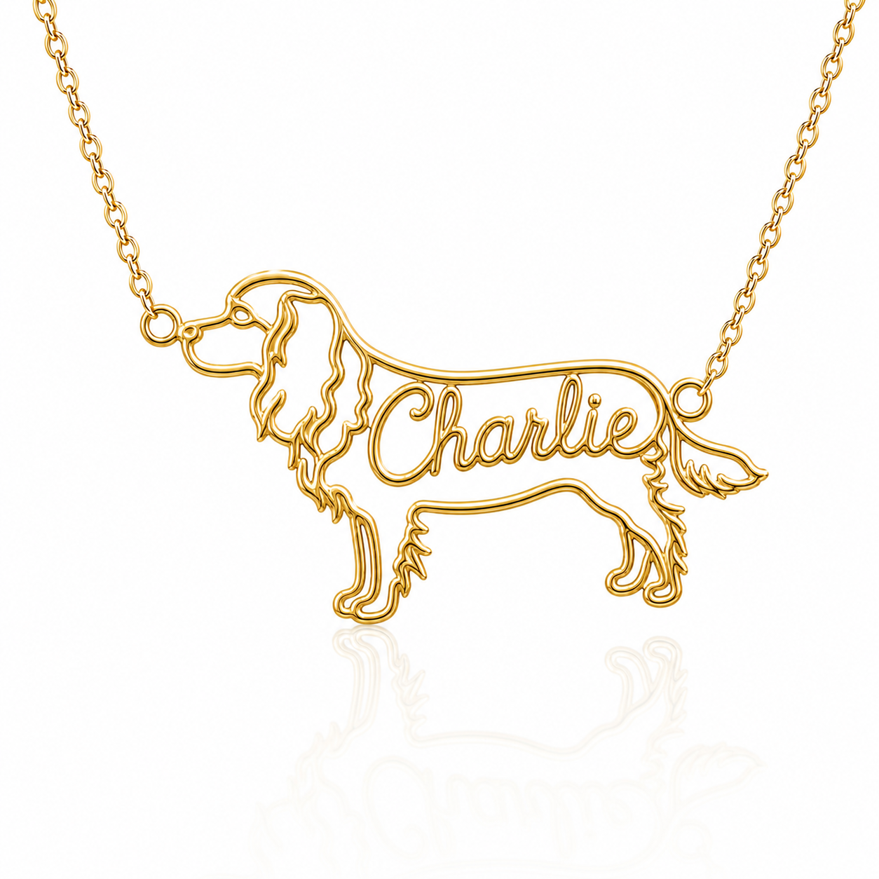 Soulyshine Cavalier King Charles Spaniel personalized dog silhouette name necklace in gold - Charlie design