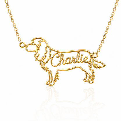 Soulyshine Cavalier King Charles Spaniel personalized dog silhouette name necklace in gold - Charlie design