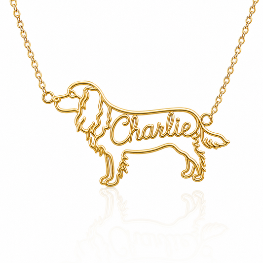 Soulyshine Cavalier King Charles Spaniel personalized dog silhouette name necklace in gold - Charlie design