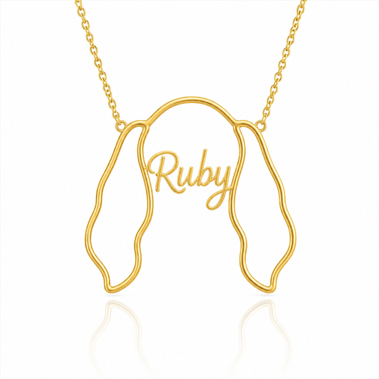 Soulyshine Cavalier King Charles Spaniel personalized outline pet face and name necklace in gold
