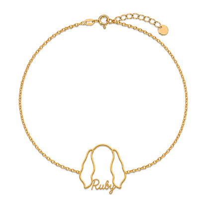 Soulyshine Cavalier King Charles Spaniel Whisper Outline pet face and Ruby name handcrafted bracelet - 18K Gold Vermeil front