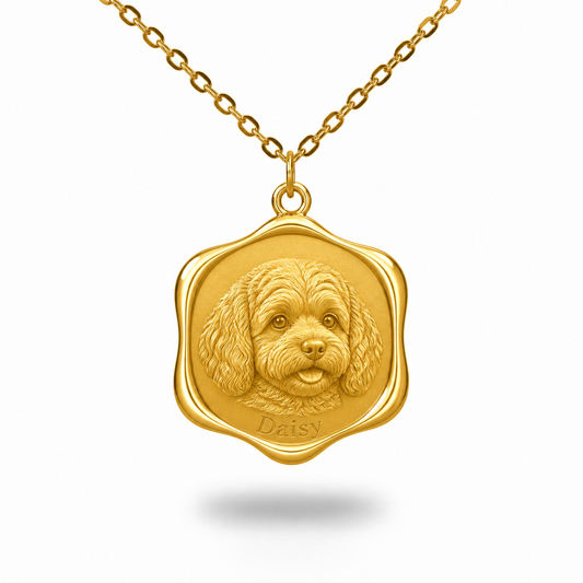 Soulyshine Cavapoo Precious Paw personalized pet photo necklace - 18K Gold Vermeil front