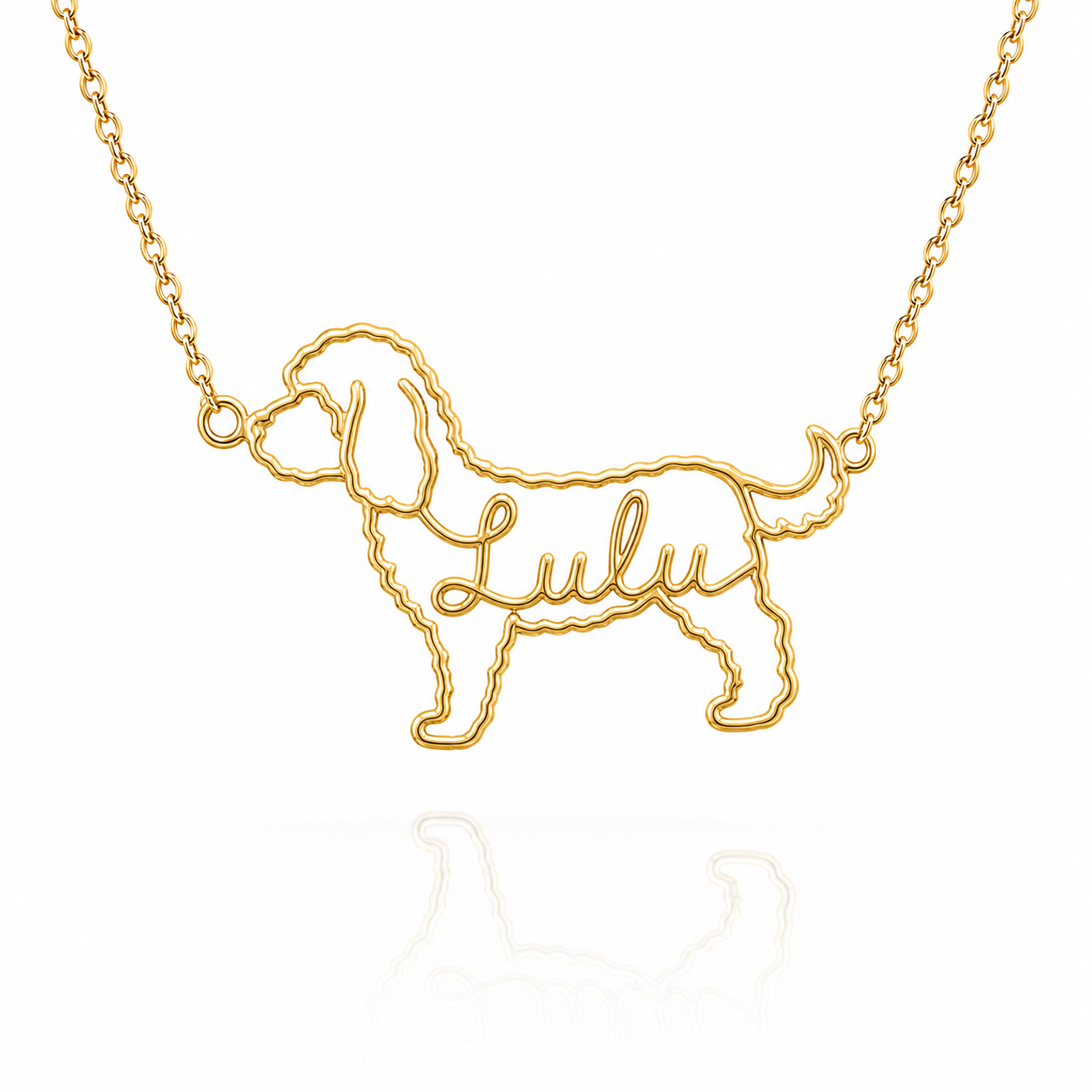 Soulyshine Cavapoo personalized dog silhouette name necklace in gold - Lulu design