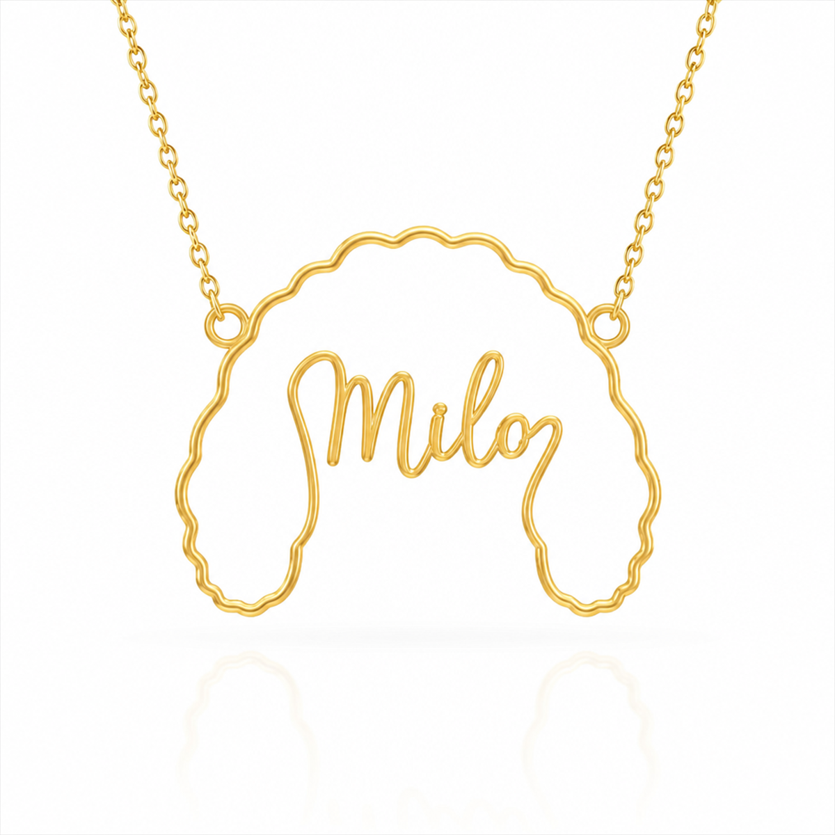 Soulyshine Cavapoo personalized outline pet face and name necklace in gold