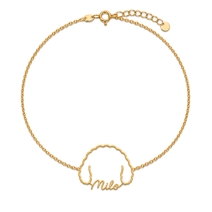 Soulyshine Cavapoo Whisper Outline pet face and Milo name handcrafted bracelet - 18K Gold Vermeil front