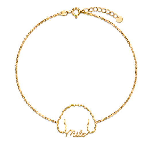 Soulyshine Cavapoo Whisper Outline pet face and Milo name handcrafted bracelet - 18K Gold Vermeil front