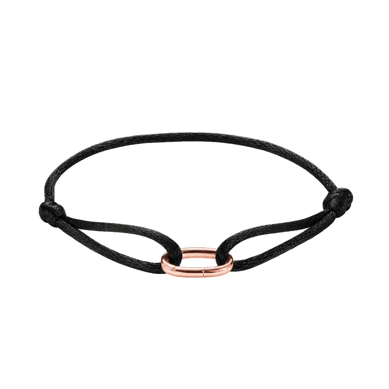 Adjustable black cord bracelet with a polished gold oval link for everyday wear.
