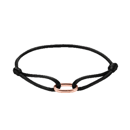Adjustable black cord bracelet with a polished gold oval link for everyday wear.