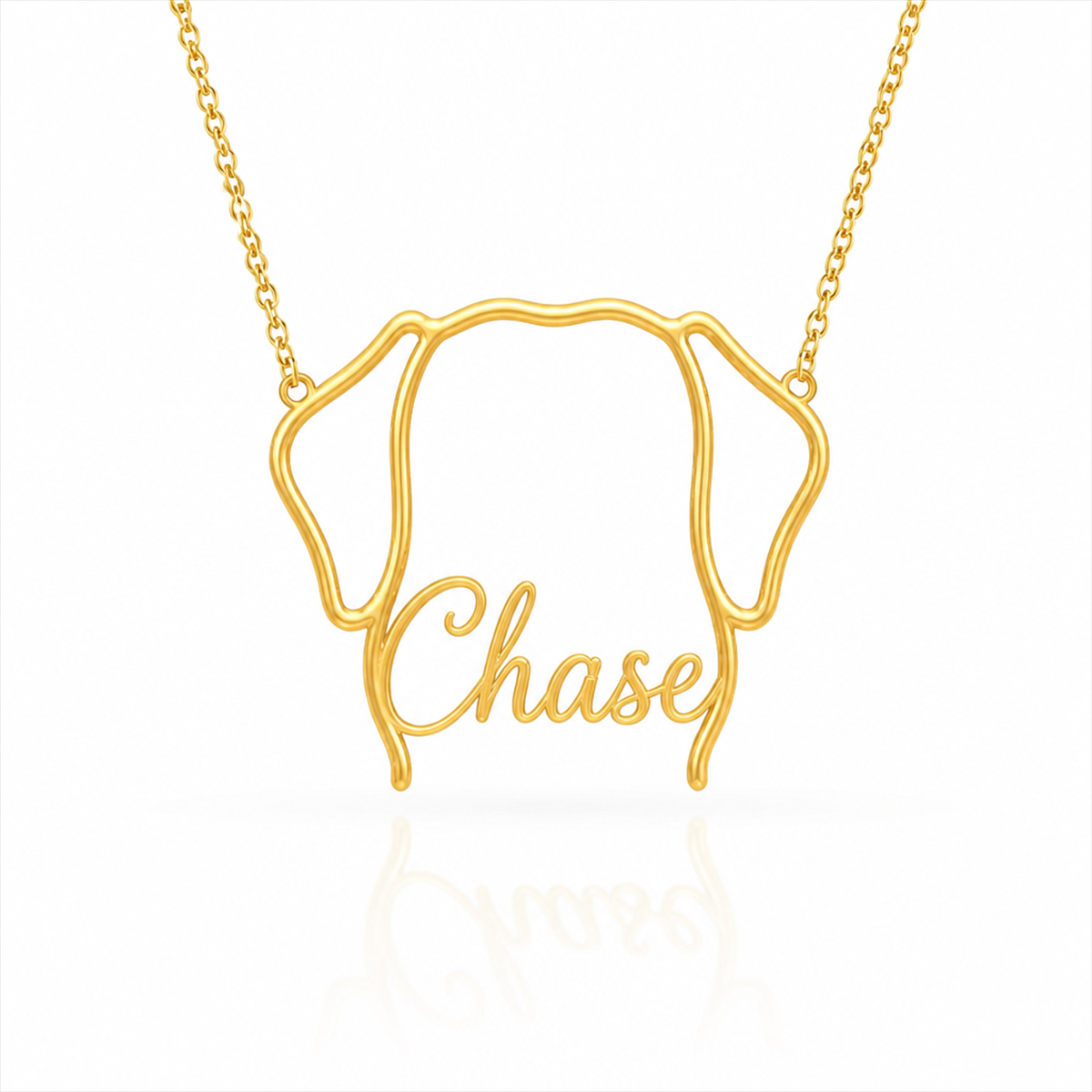 Soulyshine Chesapeake Bay Retriever personalized outline pet face and name necklace in gold