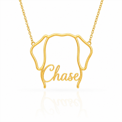 Soulyshine Chesapeake Bay Retriever personalized outline pet face and name necklace in gold