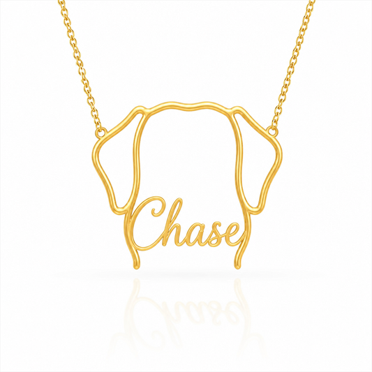 Soulyshine Chesapeake Bay Retriever personalized outline pet face and name necklace in gold