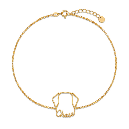 Soulyshine Chesapeake Bay Retriever Whisper Outline pet face and Chase name handcrafted bracelet - 18K Gold Vermeil front