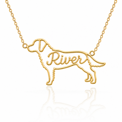 Soulyshine Chesapeake Bay Retriever personalized dog silhouette name necklace in gold - River design