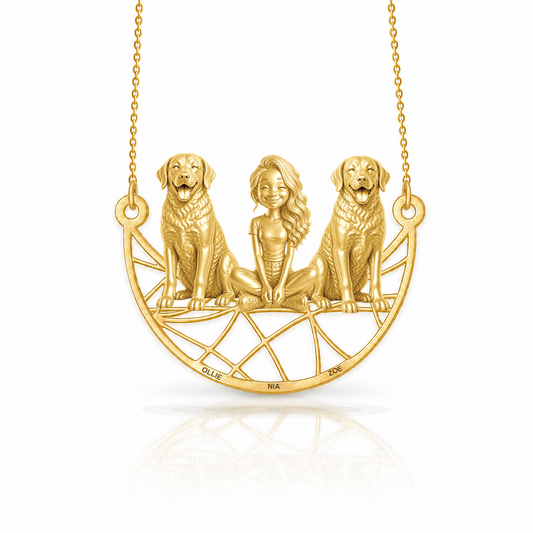 Personalized Chesapeake Bay Retriever girl and her dogs necklace - front view