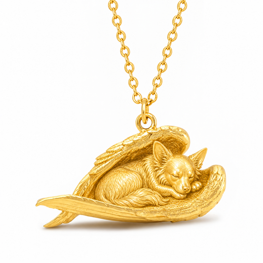Soulyshine Chihuahua long hair The Sleeping Angel – Personalized Pet Necklace - 18K Gold Vermeil front