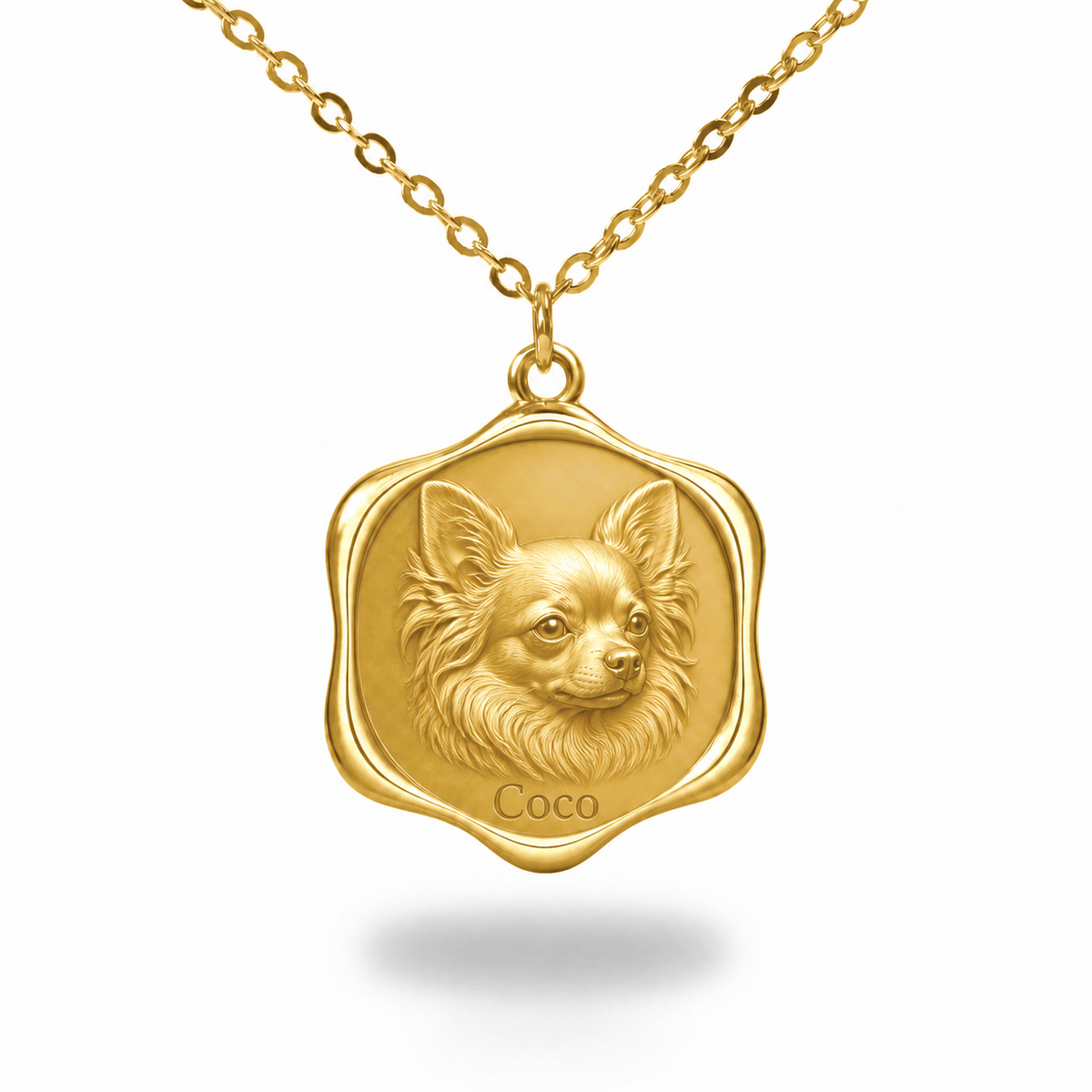Soulyshine Chihuahua - long hair Precious Paw personalized pet photo necklace - 18K Gold Vermeil front