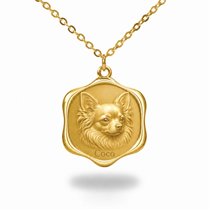 Soulyshine Chihuahua - long hair Precious Paw personalized pet photo necklace - 18K Gold Vermeil front
